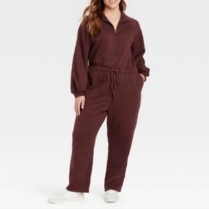 Universal Thread Brown Jumpsuit with V-Neck and Elastic Cuffs
